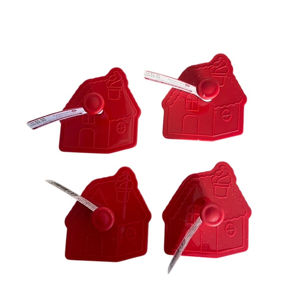 4 Red Gingerbread House Cookie Cutters Plastic Christmas Baking‎ Kitchenware